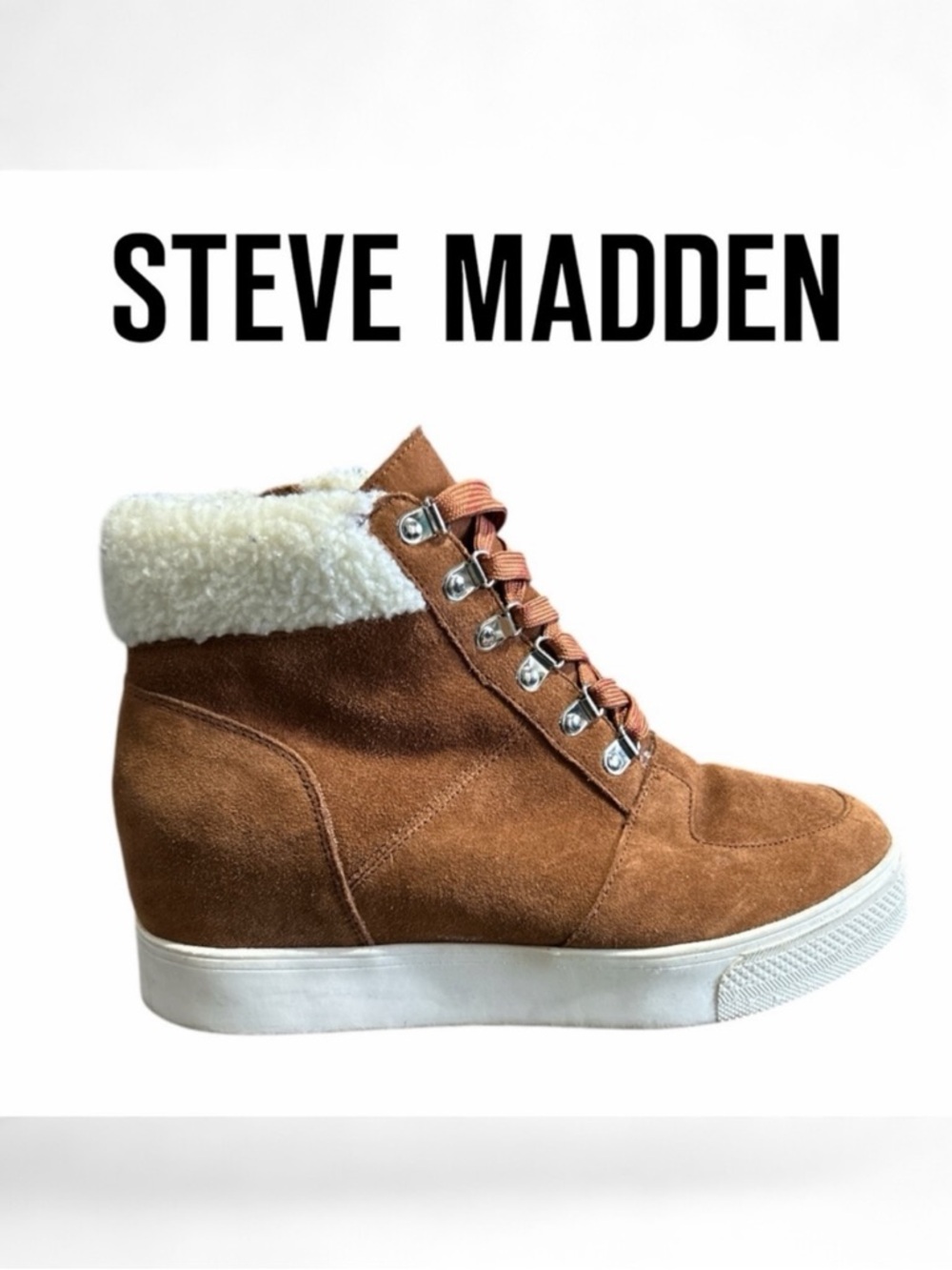 Steve Madden Women’s‎ Sherpa and Suede Wedge Booties - Size 8.5